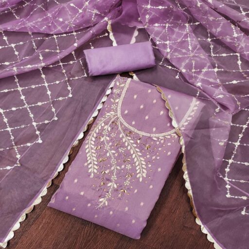 Lavender Woven With Handwork Shimmer Banarasi Silk Material