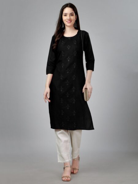 Black Fully Stitched Casual Embroidery Kurti Design No 1004