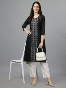 Black Fully Stitched Casual Embroidery Kurti Design No 1006