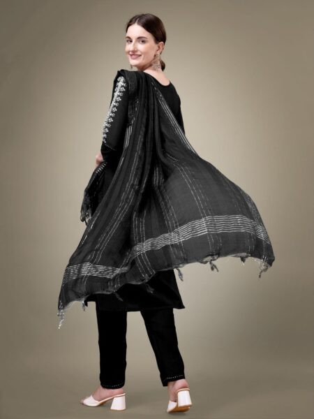 Black Fully Stitched Cotton Blend Kurti Pant Dupatta Design No 1113 - Image 2