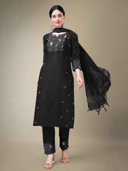 Black Fully Stitched Cotton Blend Kurti Pant Dupatta Design No 1115