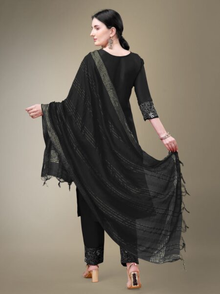 Black Fully Stitched Cotton Blend Kurti Pant Dupatta Design No 1115 - Image 2