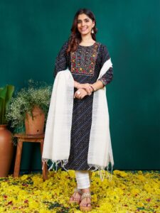 Black Fully Stitched Rayon Kurti Pant Dupatta Design No 1077