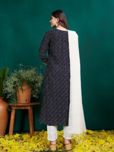 Black Fully Stitched Rayon Kurti Pant Dupatta Design No 1077 - Image 2