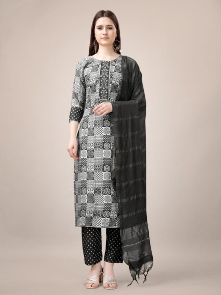 Black Fully Stitched Rayon Kurti Pant Dupatta Design No 1135