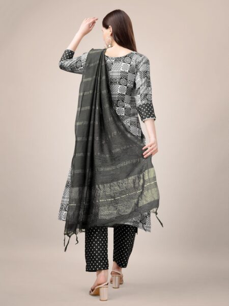 Black Fully Stitched Rayon Kurti Pant Dupatta Design No 1135 - Image 2