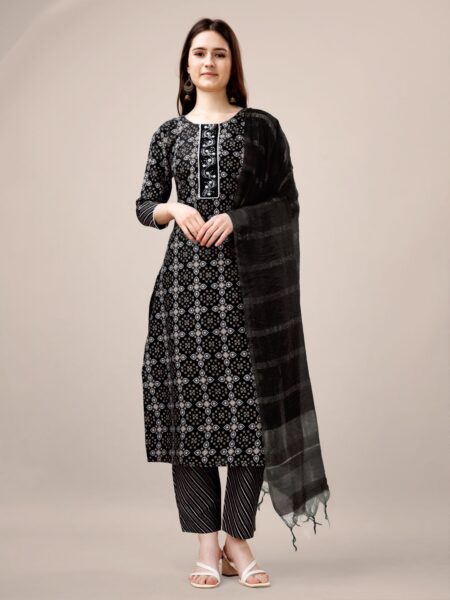 Black Fully Stitched Rayon Kurti Pant Dupatta Design No 1137