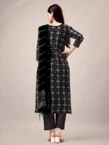 Black Fully Stitched Rayon Kurti Pant Dupatta Design No 1137 - Image 2