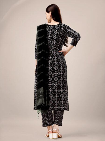 Black Fully Stitched Rayon Kurti Pant Dupatta Design No 1137 - Image 2