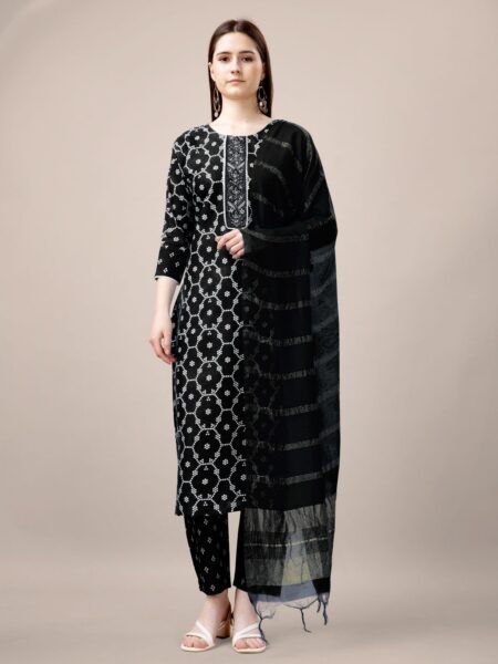 Black Fully Stitched Rayon Kurti Pant Dupatta Design No 1140