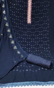 Blue Fox Georgette With Embroidery Work And Najmeen Dupatta Dress Material - Image 2