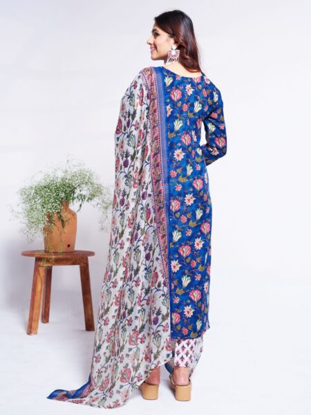 Blue Fully Stitched Cotton Kurti Pant Dupatta Design No 2008 - Image 2