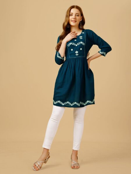 Blue Fully Stitched Western Top Design No 1050