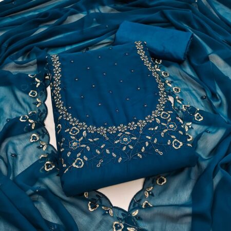 Blue Georgette Work Dress Material