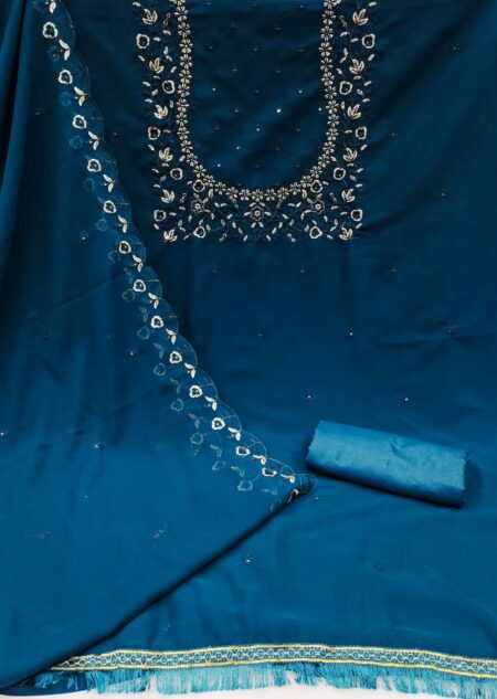 Blue Georgette Work Dress Material - Image 2