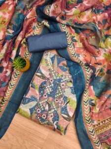 Blue Modal Print Foil With Work And Jacquard Digital Print Dupatta Dress Material