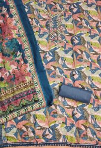Blue Modal Print Foil With Work And Jacquard Digital Print Dupatta Dress Material - Image 2