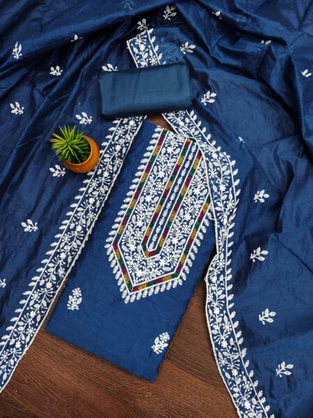 Blue Modal With Lakhnavi Work Dress Material