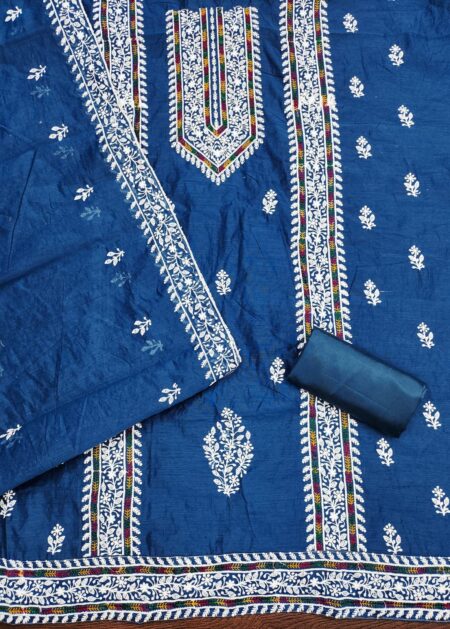 Blue Modal With Lakhnavi Work Dress Material - Image 2