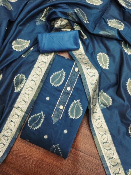 Blue Simmar Jacquard Dress Material With Matching Jacquard Dupatta