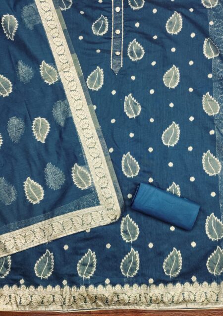 Blue Simmar Jacquard Dress Material With Matching Jacquard Dupatta - Image 2