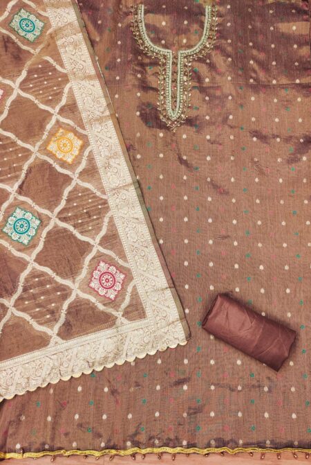 Brown Premium Simmar Jacquard With Handwork And Matching Dupatta Dress Material - Image 2