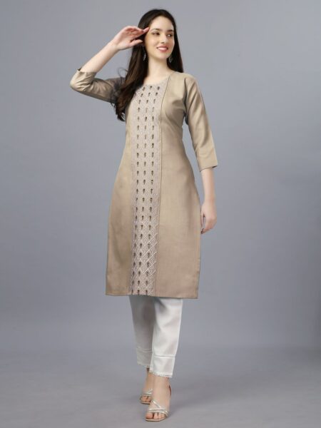 Chikoo Fully Stitched Casual Embroidery Kurti Design No 1006