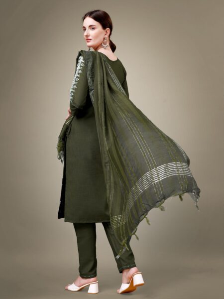 Dark Green Fully Stitched Cotton Blend Kurti Pant Dupatta Design No 1113 - Image 2