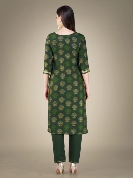 Dark Green Fully Stitched Cotton Magic Slub Kurti Pant Dupatta Design No 1117 - Image 2