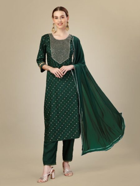 Dark Green Fully Stitched Kurti Pant Dupatta Design No 1109