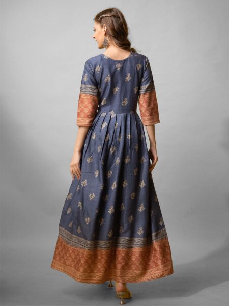 Denim Blue Fully Stitched Rayon Anarkali Gown Design No 1156 - Image 2