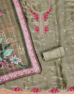 Gray Premium Barbarik With Work And Chanderi Cotton Digital Print Dupatta Dress Material - Image 2