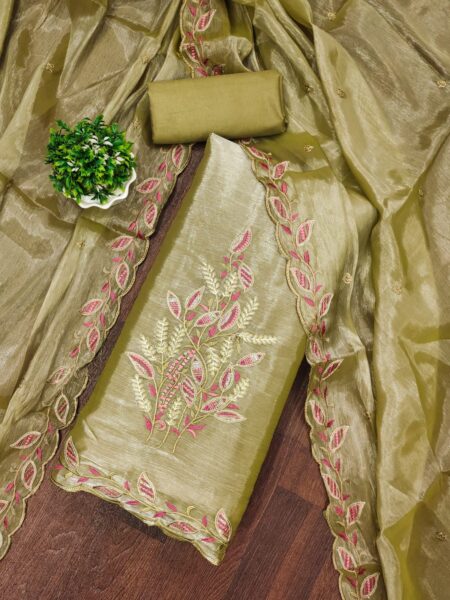 Green Barbarik Silk With Work Dress Material