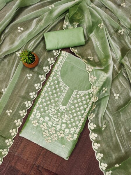 Green Barbarik Silk With Work Dress Material