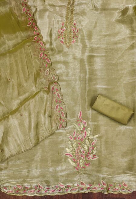 Green Barbarik Silk With Work Dress Material - Image 2