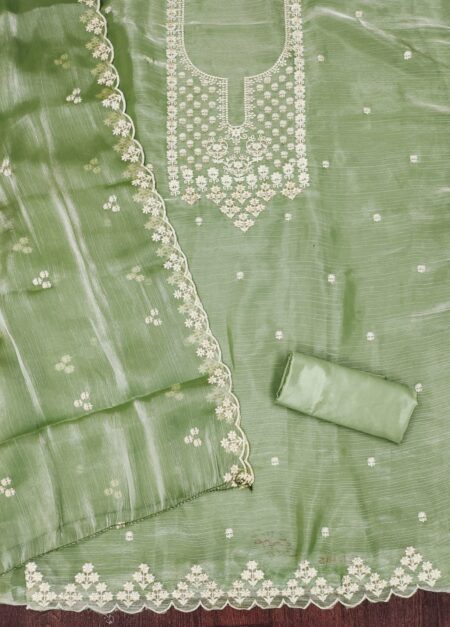 Green Barbarik Silk With Work Dress Material - Image 2