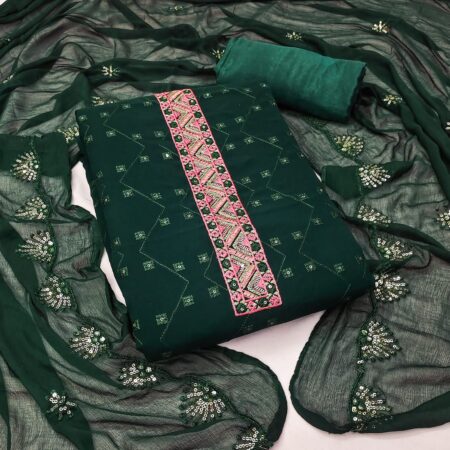 Green Fox Georgette With Embroidery Work And Najmeen Dupatta Dress Material