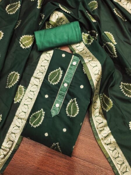 Green Simmar Jacquard Dress Material With Matching Jacquard Dupatta