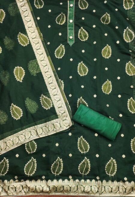 Green Simmar Jacquard Dress Material With Matching Jacquard Dupatta - Image 2