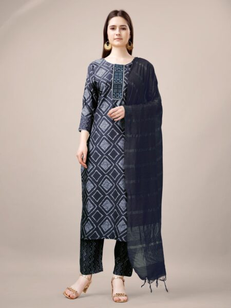 Grey Fully Stitched Rayon Kurti Pant Dupatta Design No 1138