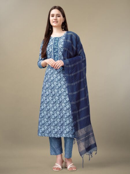 Light Blue Fully Stitched Rayon Kurti Pant Dupatta Design No 1132