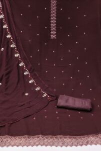 Maroon Fox Georgette With Embroidery Work And Najmeen Dupatta Dress Material - Image 2
