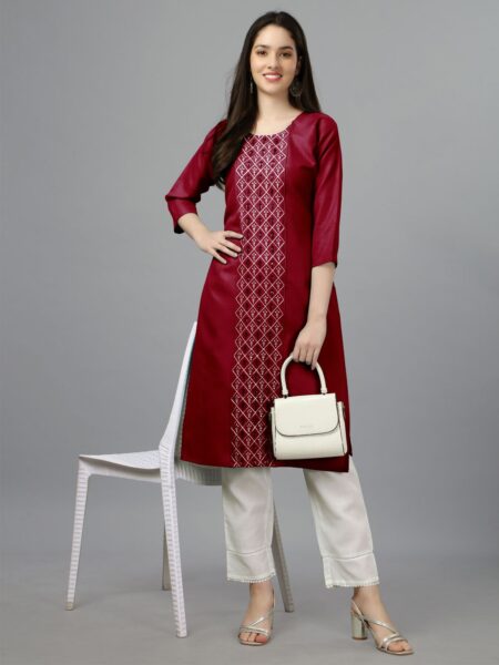 Maroon Fully Stitched Casual Embroidery Kurti Design No 1006