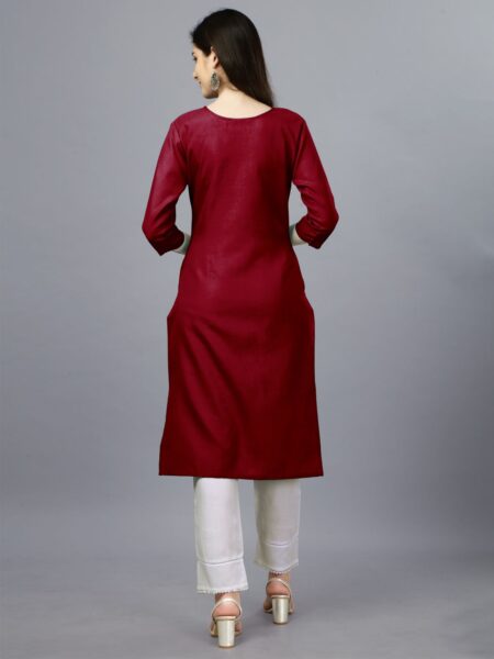 Maroon Fully Stitched Casual Embroidery Kurti Design No 1006 - Image 2