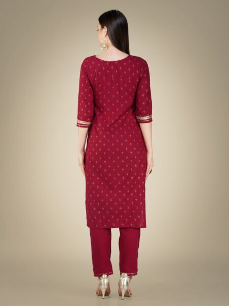 Maroon Fully Stitched Cotton Magic Slub Kurti Pant Dupatta Design No 1117 - Image 2