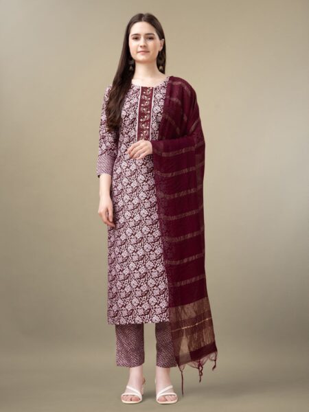 Maroon Fully Stitched Rayon Kurti Pant Dupatta Design No 1132