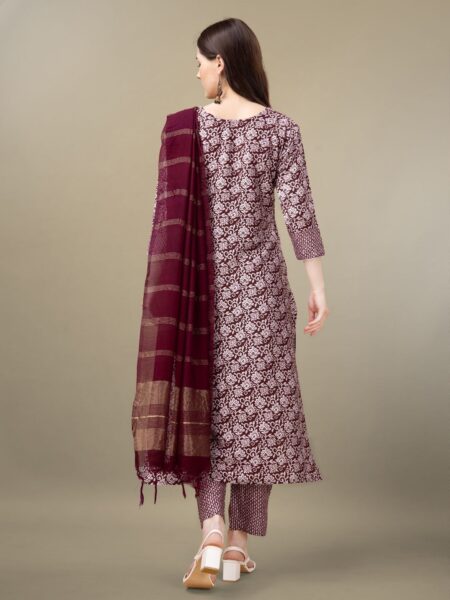 Maroon Fully Stitched Rayon Kurti Pant Dupatta Design No 1132 - Image 2