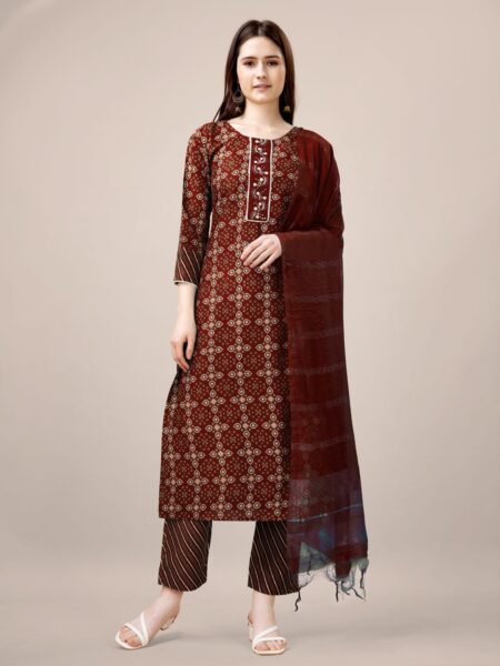 Maroon Fully Stitched Rayon Kurti Pant Dupatta Design No 1137