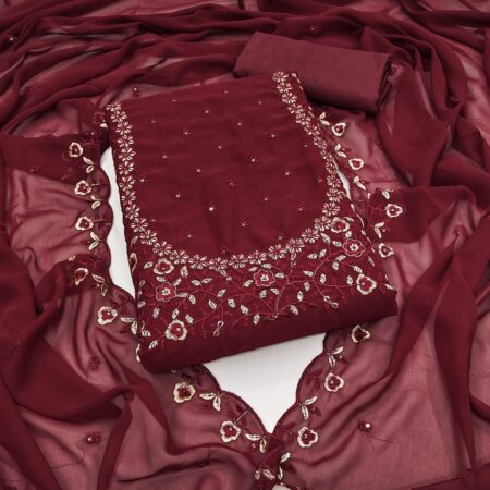 Maroon Georgette Work Dress Material