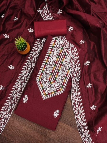 Maroon Modal With Lakhnavi Work Dress Material